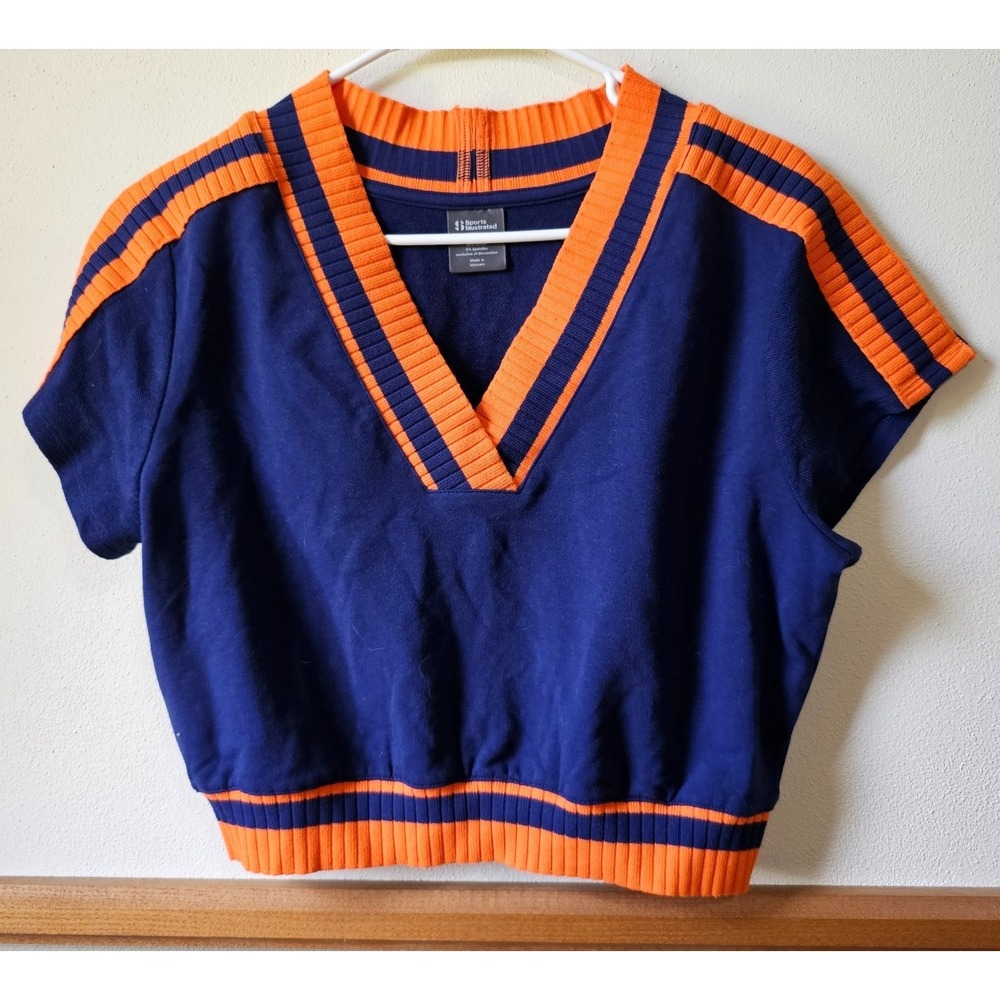 Sports Illustrated Women Sweater Size M Blue Orange Stripe Cotton Blend Pullover